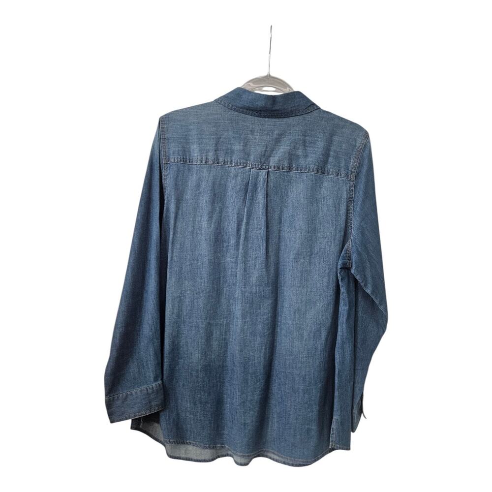 d & co Womens Size L Chambrey Shirt Top Collared 1/2 Zip Front Flap Pockets - Picture 2 of 6